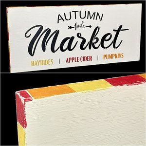 Autumn Market Painted Wood Sign Fall Decor 16" Crafted Autumn Shelf Leaner